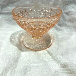 Jeanette Holiday Buttons & Bows Sherbet Dish Vintage Pink Depression Glass